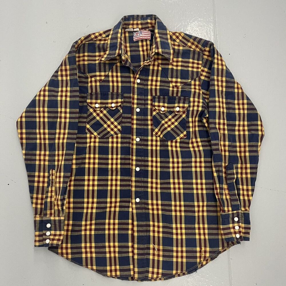 Vintage 60s Dee Cee Blue Plaid Cotton Pearl Snap Shirt